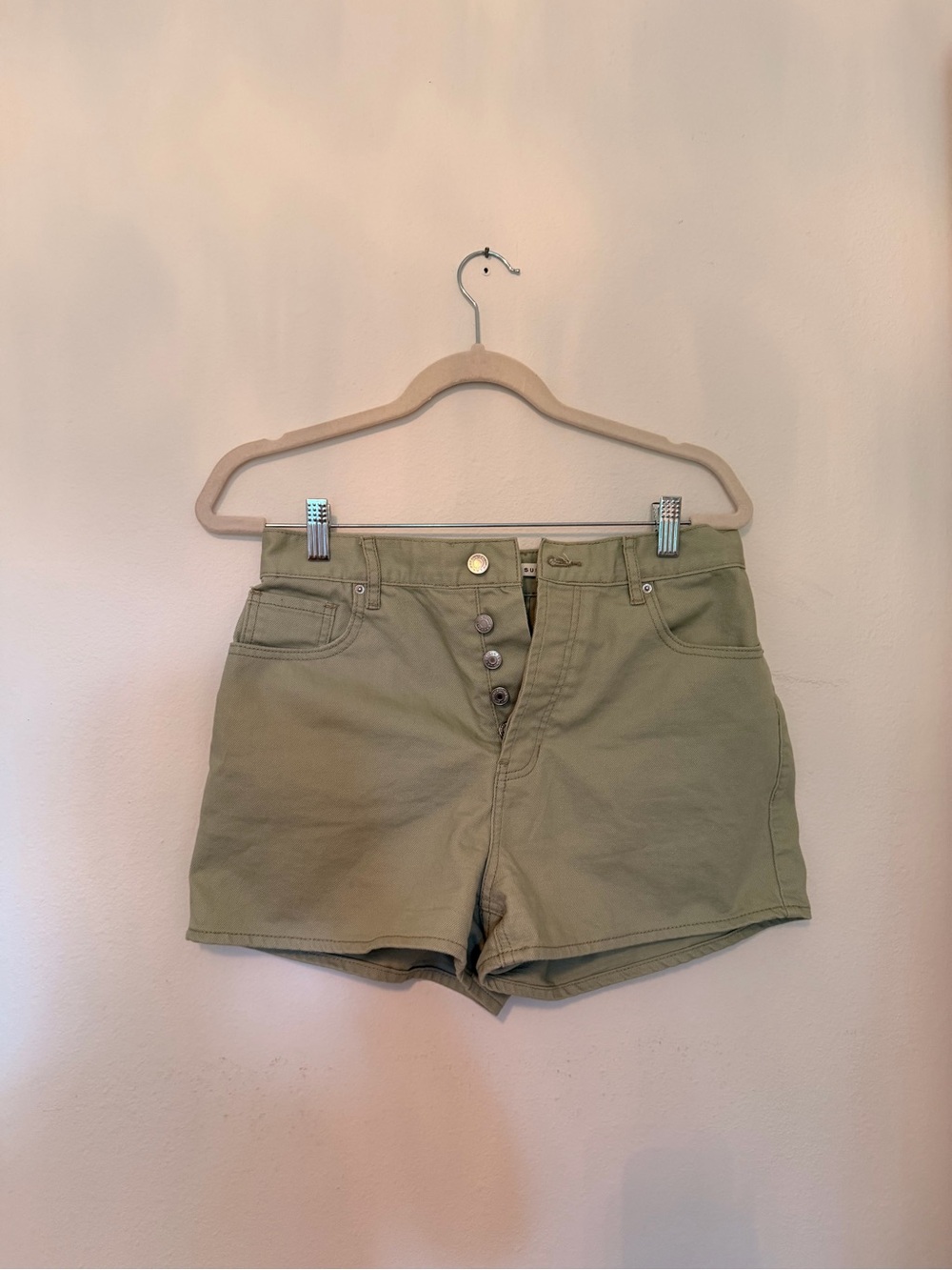 PacSun High-Rise Button-Front Shorts in Olive